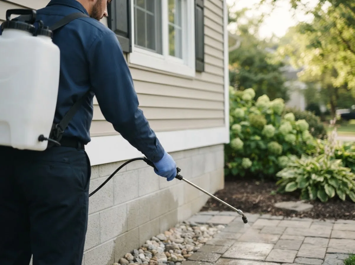 Pest control technician inspecting a home in Great Cacapon, WV